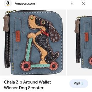 Chala handbag wristlet wiener dog on a scooter
